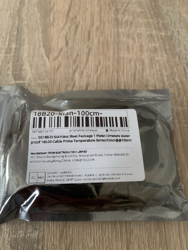 Датчик температури DS18B20, кабель 1 м, новий, Arduino/Raspberry Pi