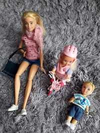 Lalka Barbie oryginalna Mattel + dziewczynka + chlopiec+ rowerek + kas
