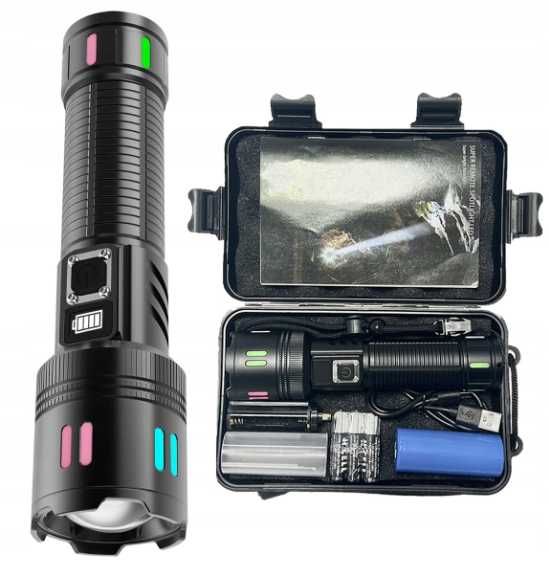 LATARKA LED 500000 LM, Ładowana USB, Wodoszczelna Survival Mocna