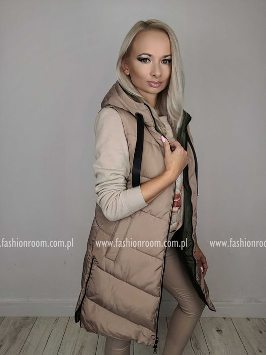 S-XXL DWUSTRONNA KAMIZELKA damska bezrękawnik z kapturem TU rozm L