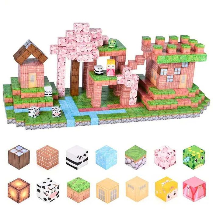 Магнітний конструктор Minecraft 100 шт кубики  Вишневий колір млин