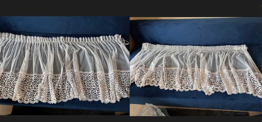 2 szt firanki białe z gipiurą na taśmie 155 x 73cm do pokoju kuchni