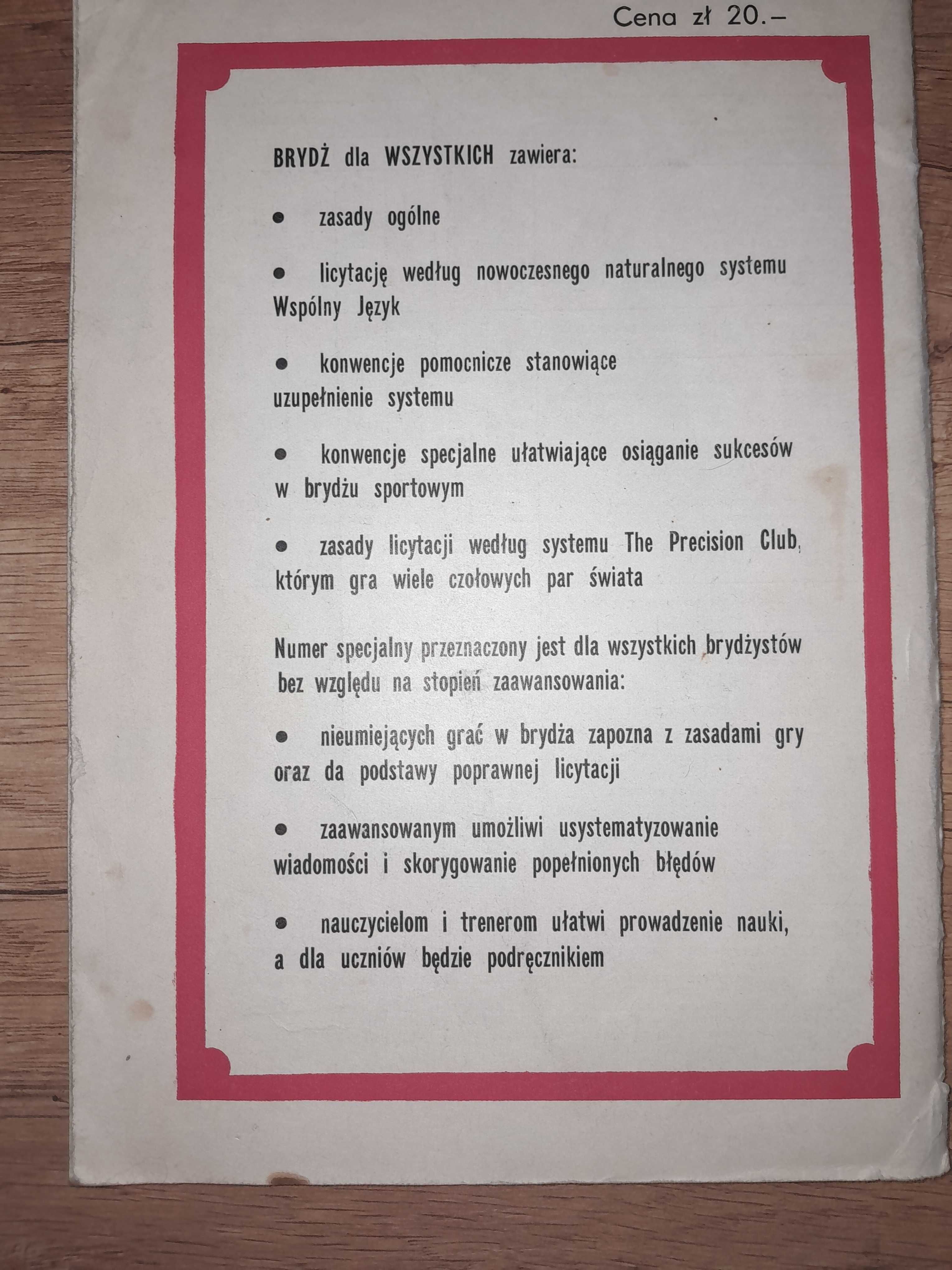 Brydż dla wszystkich numer specjalny 1975 taktyka bronienie licytacje