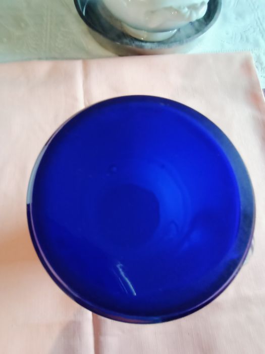 Dzbanek kobaltowy pijanczewska duży  szkło kolorowe PRL