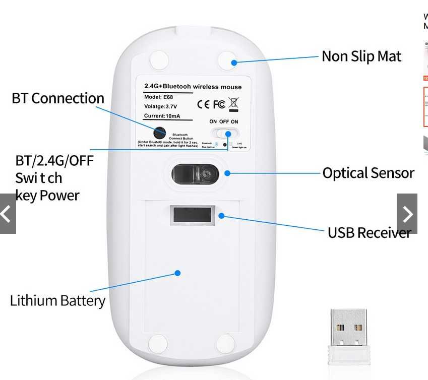 iMice mysz bezprzewodowa USB-C + Bluetooth 2w1 PC Macbook DELL PC