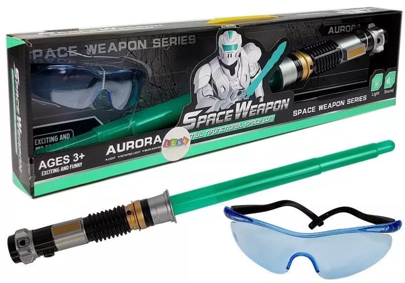 Miecz świetlny turkusowy + okularty. Leantoys