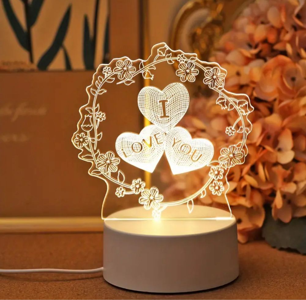 Lampka 3D I love you szklana hartowana miłość serca walentynki