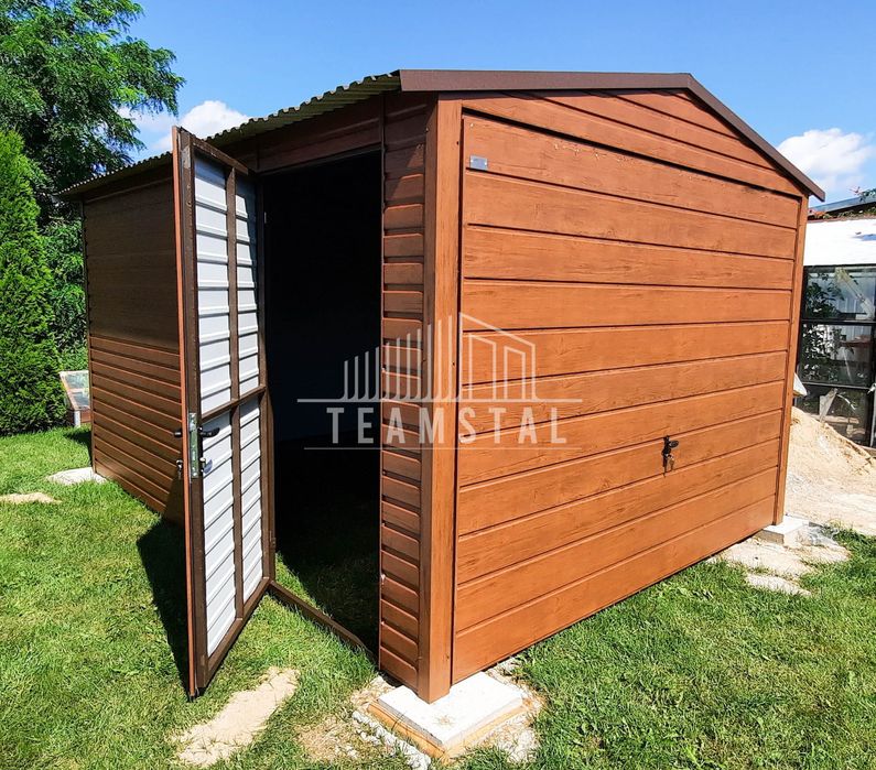 GARAŻ BLASZANY 3m x 4m dwuspad Brama drzwi jasny orzech TS227 3x4