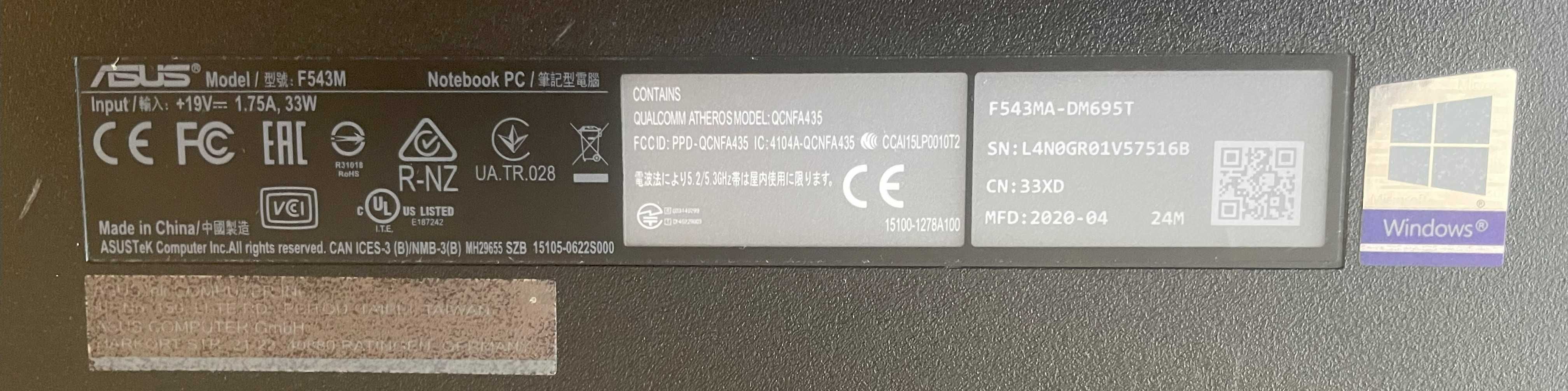 ORYGINALNY Laptop Asus F543MA-DM695T