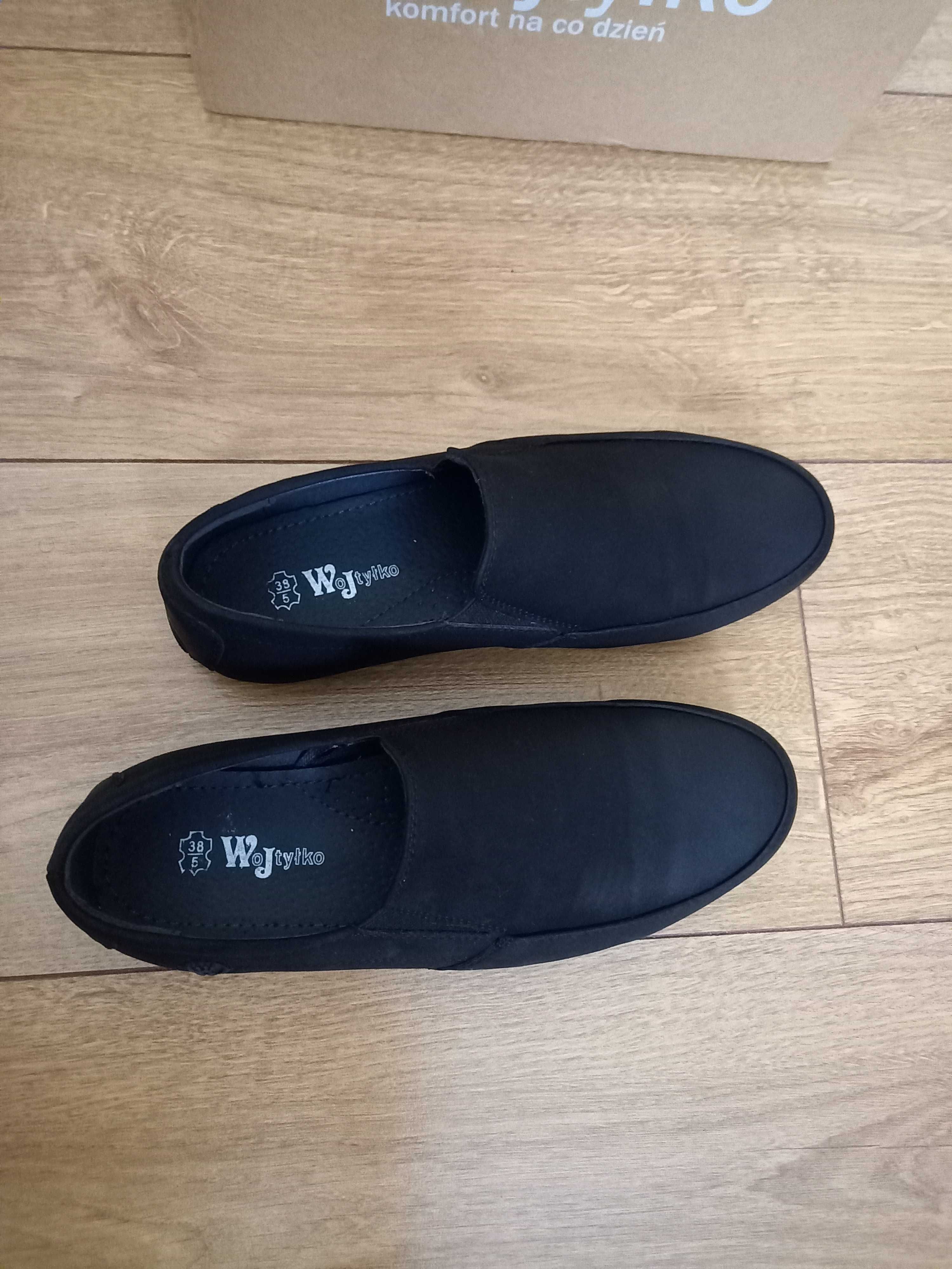 Czarne, eleganckie buty wizytowe, mokasyny Wojtyłko rozm 38