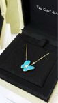 Золотое Колье  в стиле VanCleef 1:1 Butterfly с бирюзой и бриллиантами