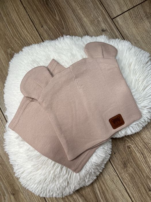 Czapka dziecięca beżowa czapka 100% bawełna prążek beżowa