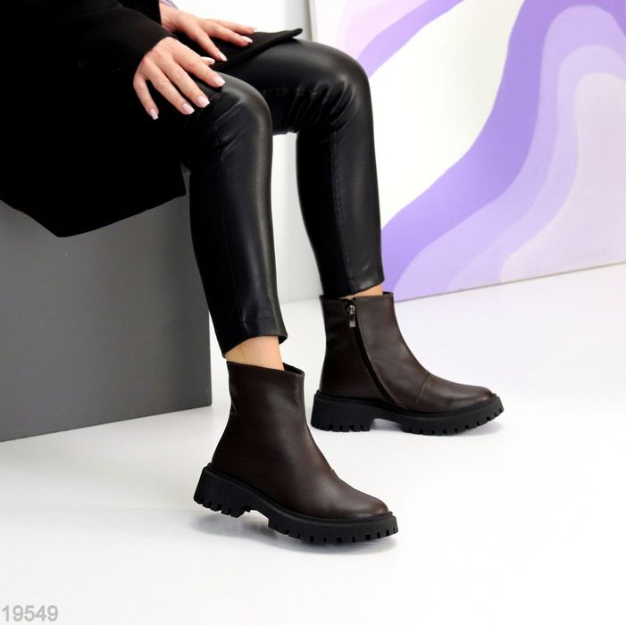 Жіночі черевики ботинки шкіряні Шоколад  зимові