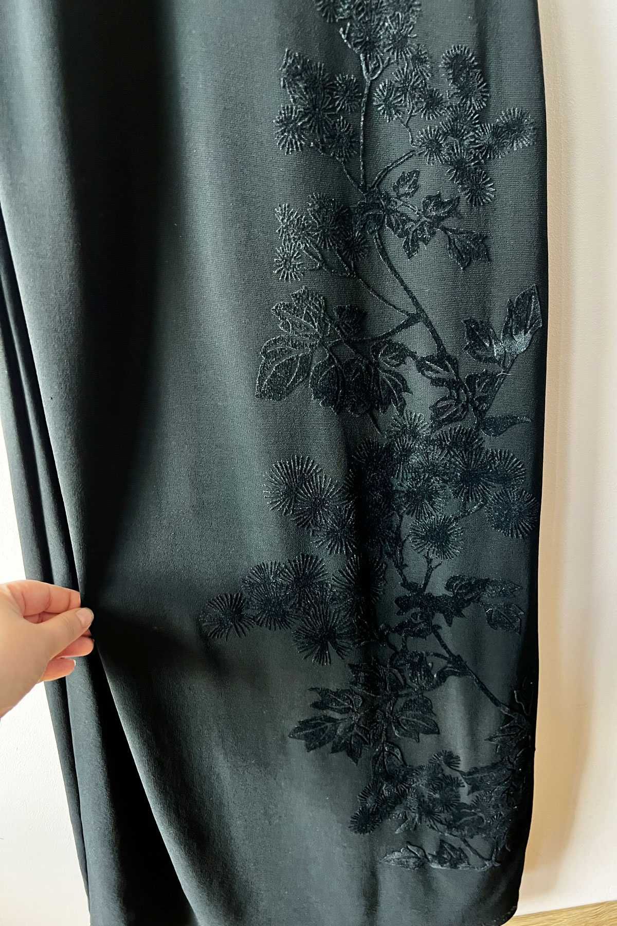 Ange Paris dopasowana czarna sukienka maxi dress dekolt floral 36 S