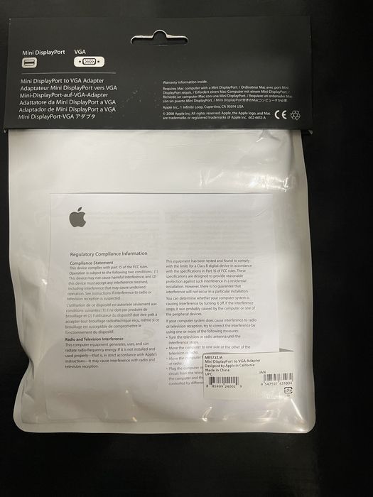 Minidisplay port para VGA (novo, original Apple)