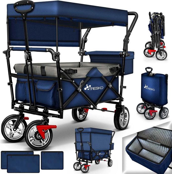 Wózek ręczny składany kempingowy 80kg dach torba chłodząca pasy