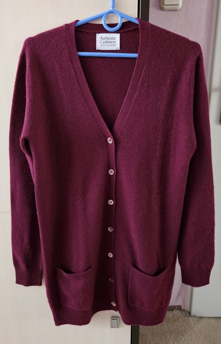 Długi kaszmirowy kardigan damski Authentic Cashmere M bordowy burgund