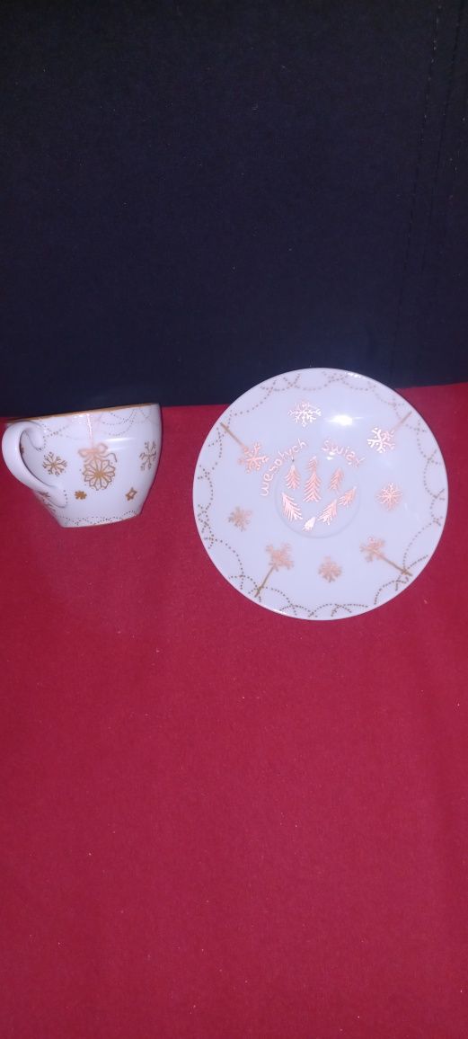 Handmade Świąteczna filiżanka ręcznie malowana + talerzyk