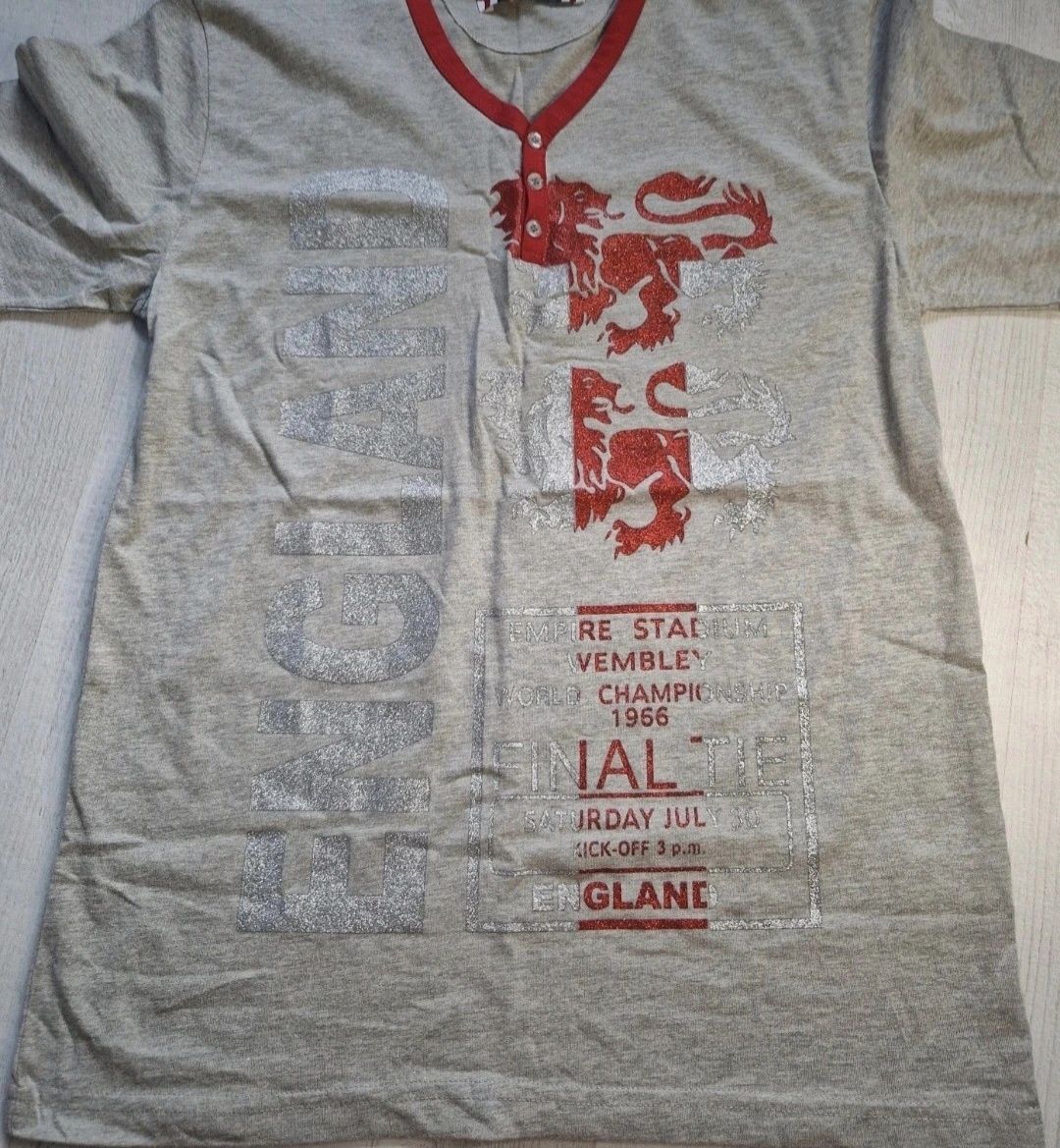 T-shirt męski krótki rękaw, szary z czerwonym XL z nadrukiem