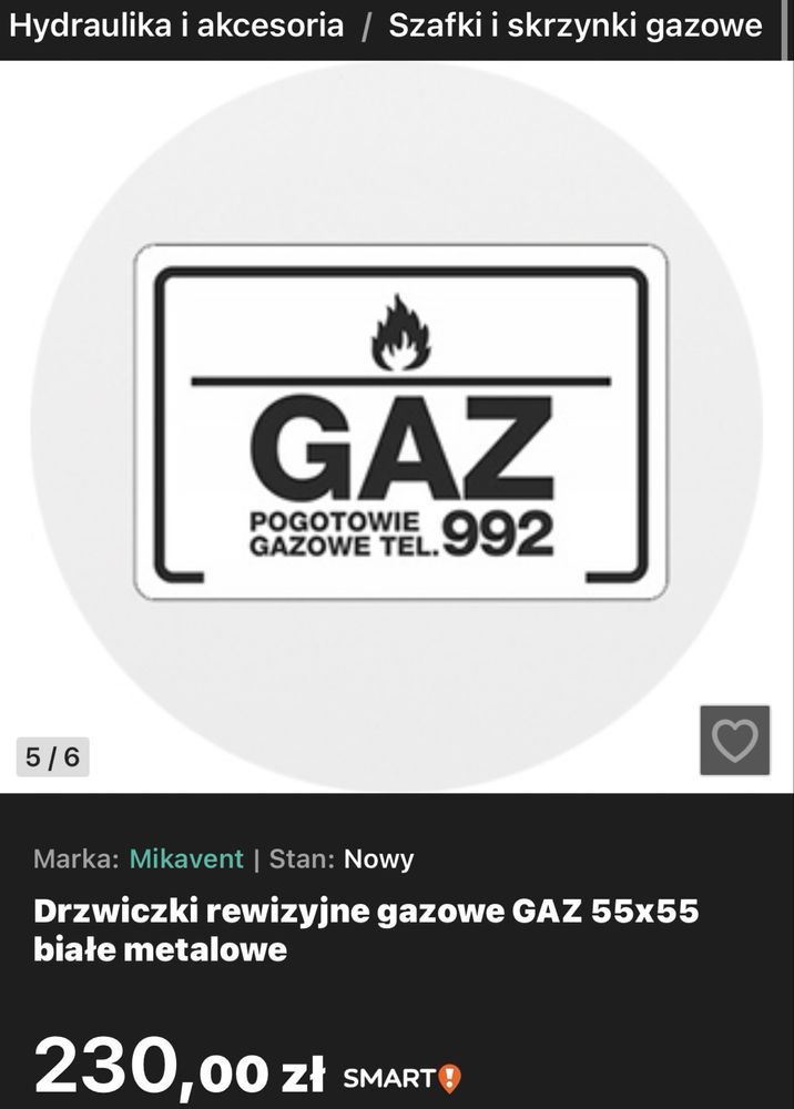 Drzwiczki gazowe 60x60 białe