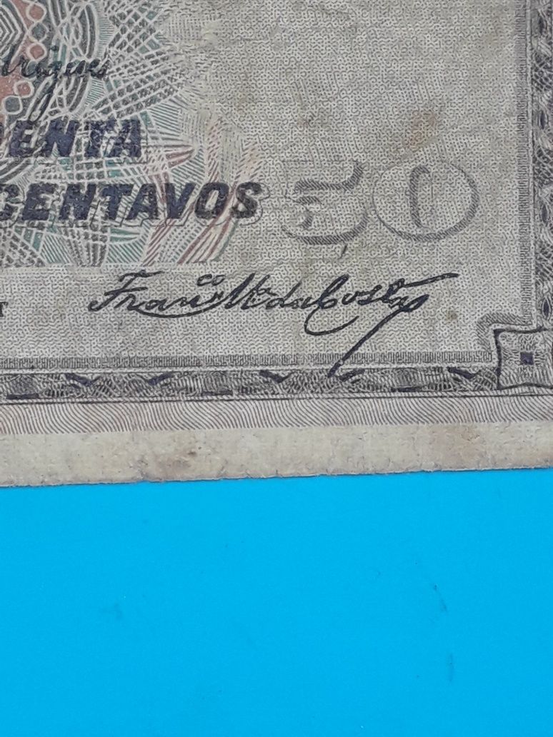 Nota 50 centavos 1918 Mulher com Barco na Mão