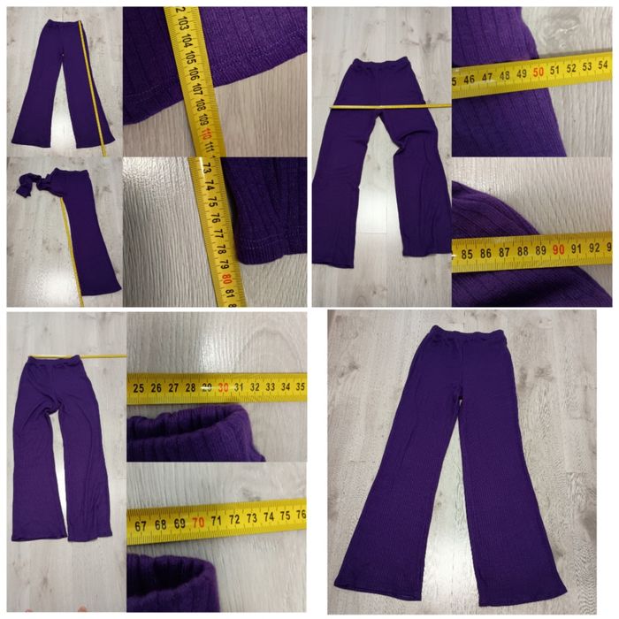Zestaw dzianina prążek komplet bluzka + spodnie fiolet