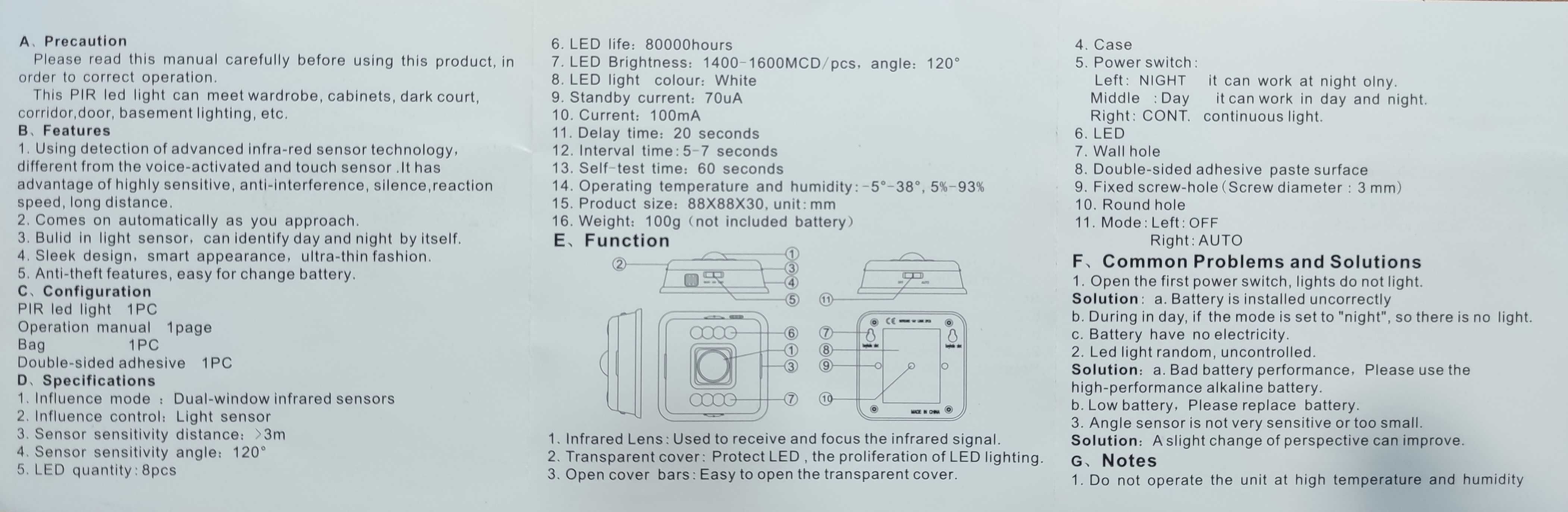 LED светильник с датчиком движения и режимами день/ночь - L0803