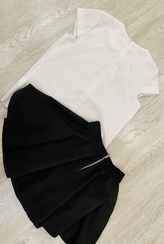 Белая блузка и черная юбка на девочку 6-8лет