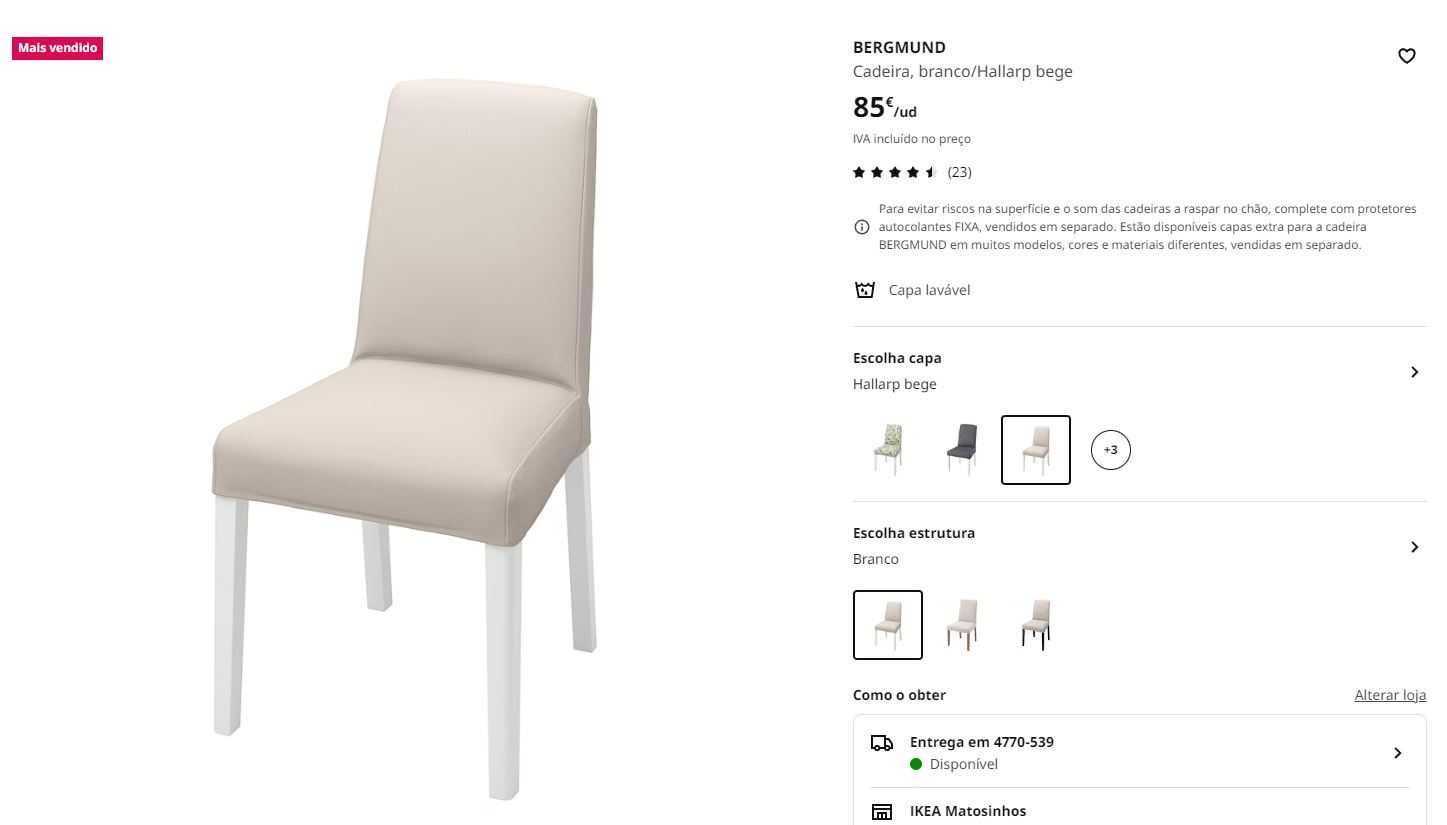 Mesa de jantar extensivel com 6 cadeiras