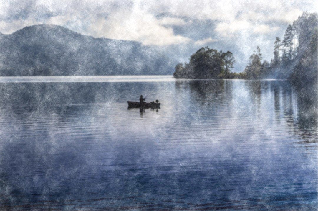 Rysunek kredkami Pejzaż Jezioro Grafika Obraz