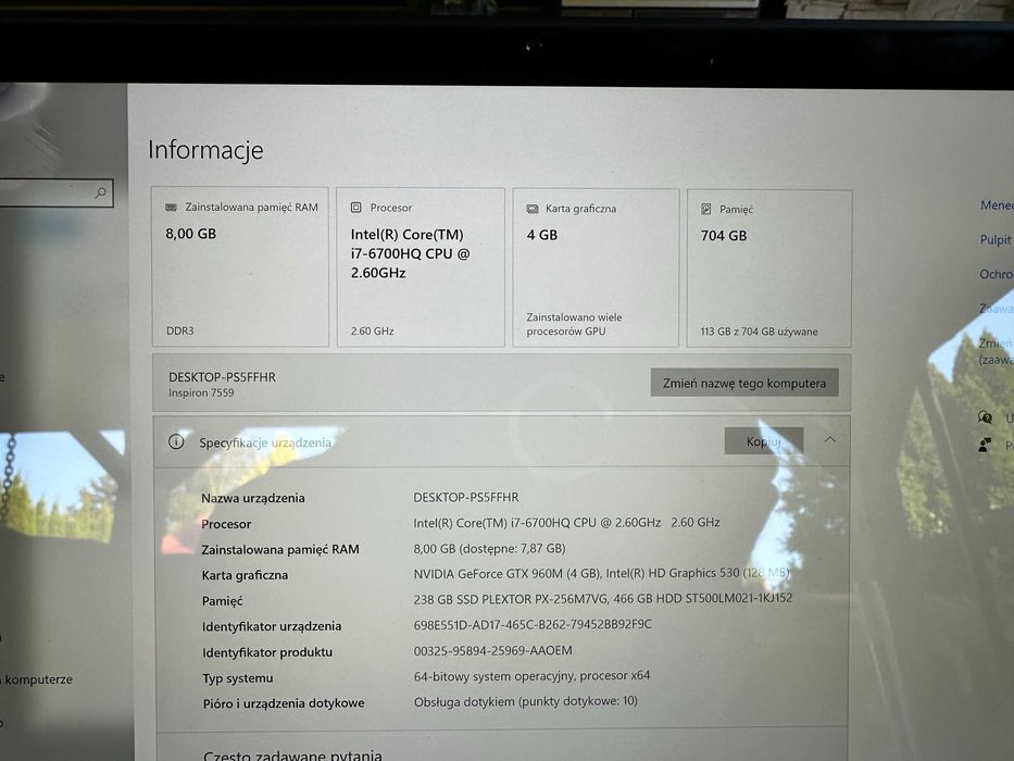 Gamingowy Laptop DELL |i7| GTX 960M 4GB | SSD+HDD | EKAN USZKODZONY