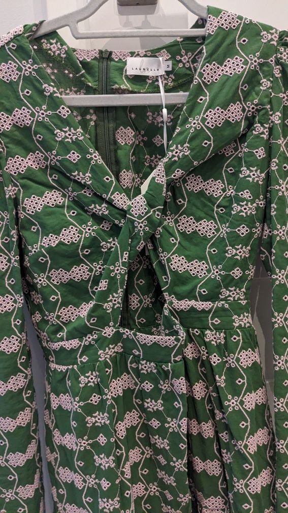 Sukienka laurella M 38 długi rękaw ażurowa nowa retro vintage zielona