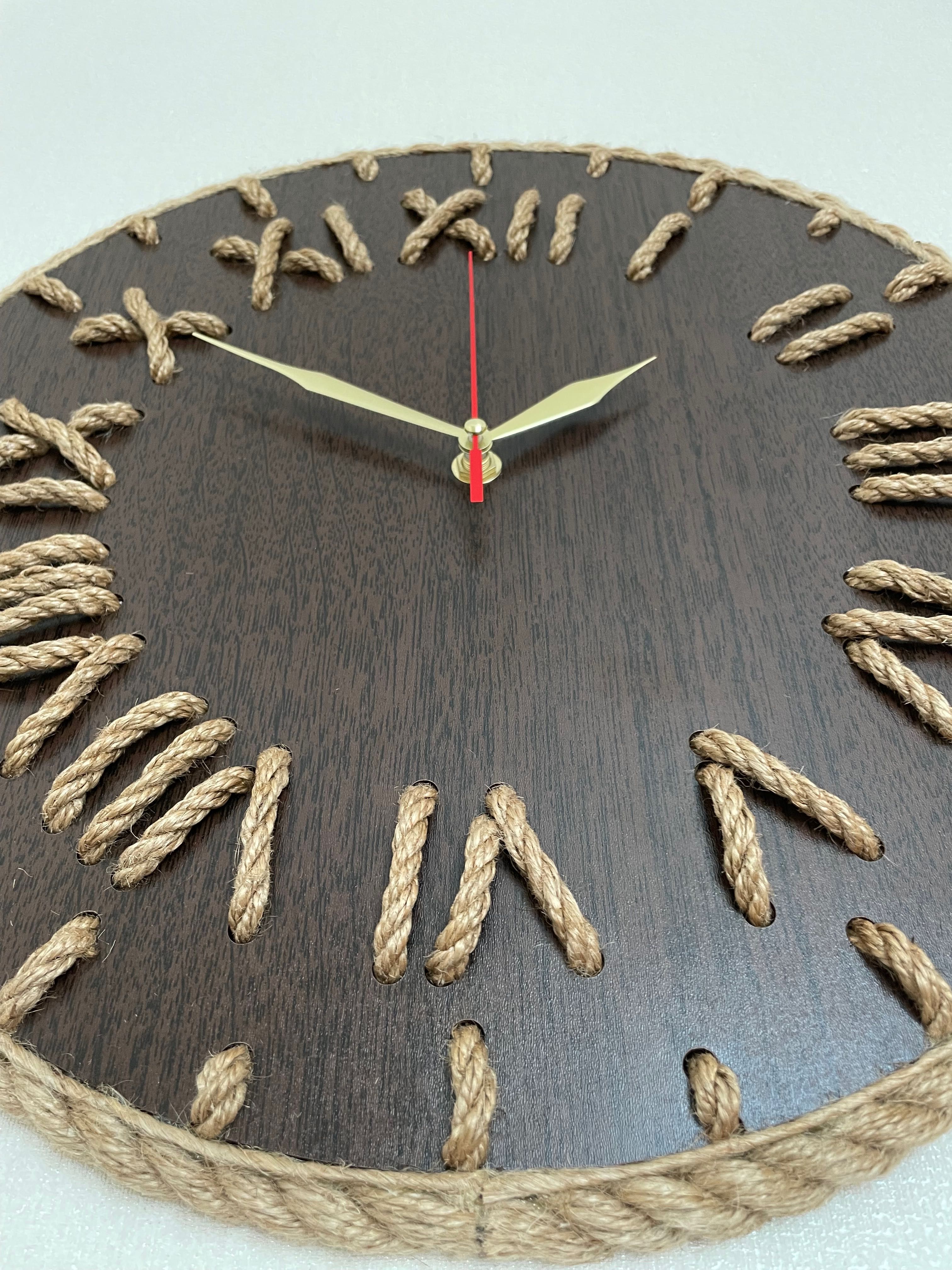 Годинник коричневий настінний ручної роботи з канату, декор