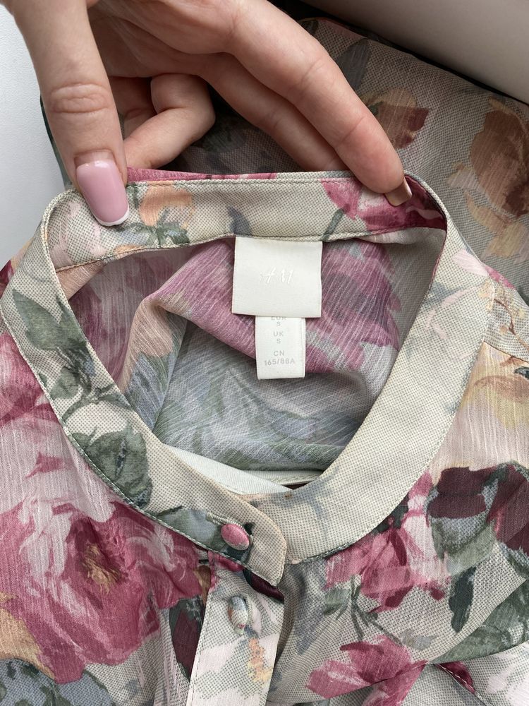 шифоновое платье h&m розы цветочное платье миди макси цветы шифон