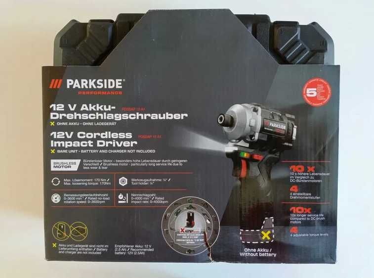 NOWA zakrętarka wkrętarka udarowa 12V PARKSIDE PERFORMANCE PDSSAP A1