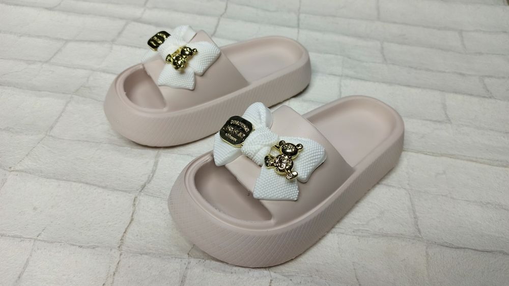 Шлёпанцы пудра с бантиком 139