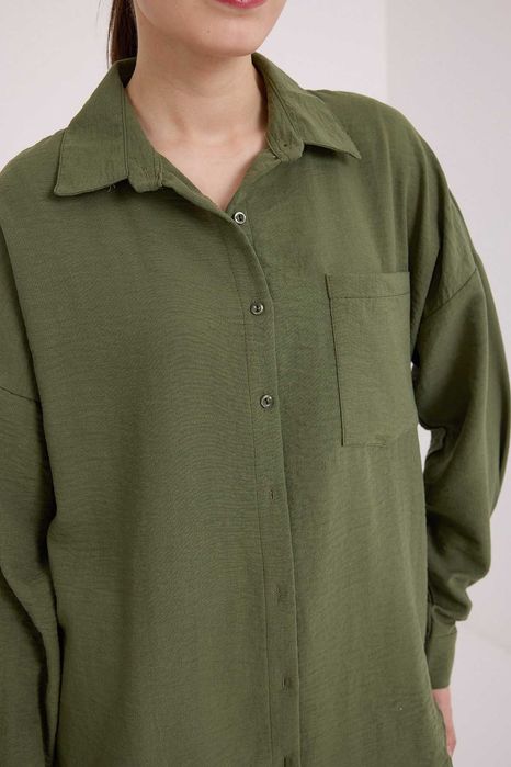 Koszula oversize z jedną kieszenią - khaki S