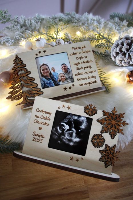 Świąteczna ramka ze zdjęciem, dowolne życzenia Prezent na Święta USG