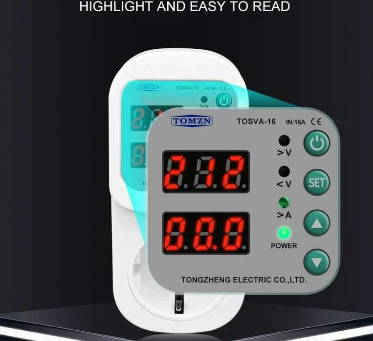 Захисне реле напруги, відсікач напруги в розетку 16А  TOMZN