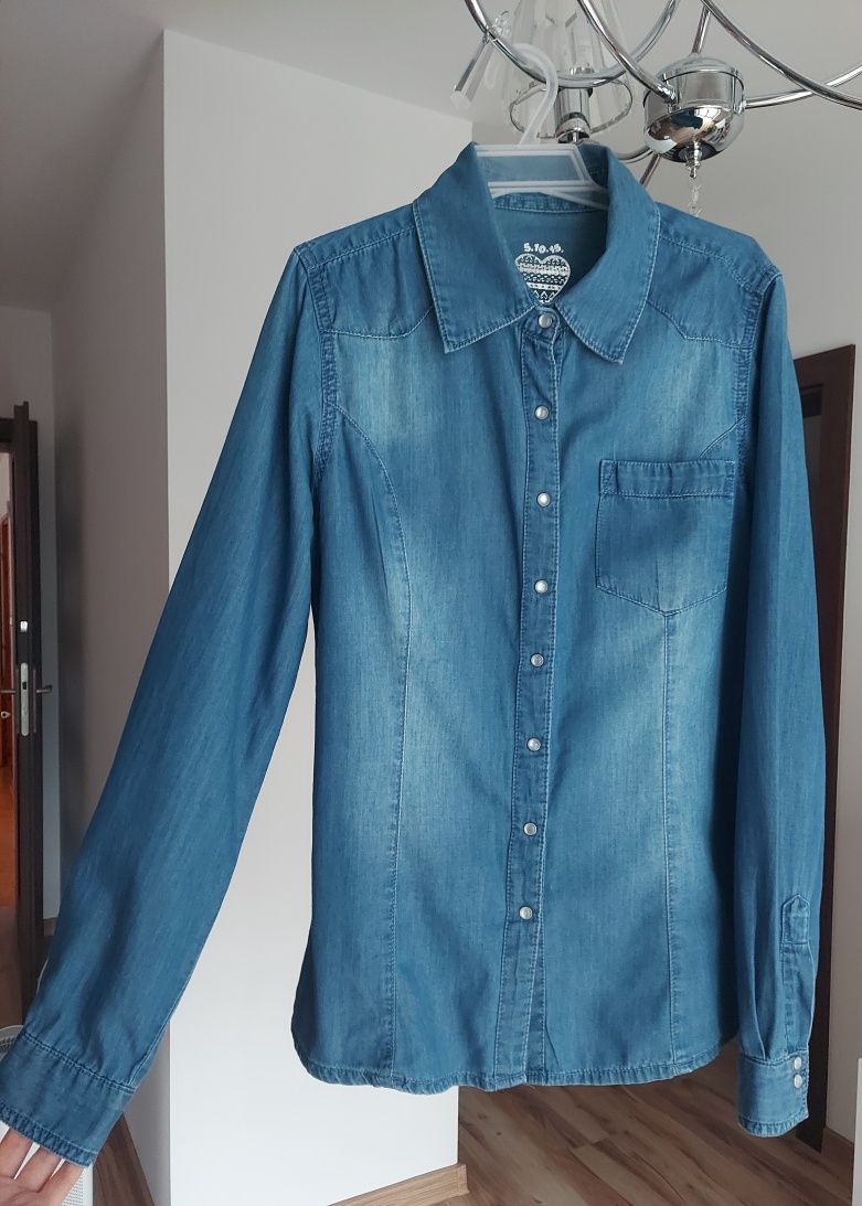 Jeansowa dżinsowa koszula r.164 zapinana na zatrzaski 5.10.15
