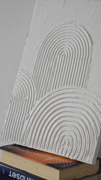 Текстурна картина ручної роботи. Абстракція 30х40 см. Молочний білий