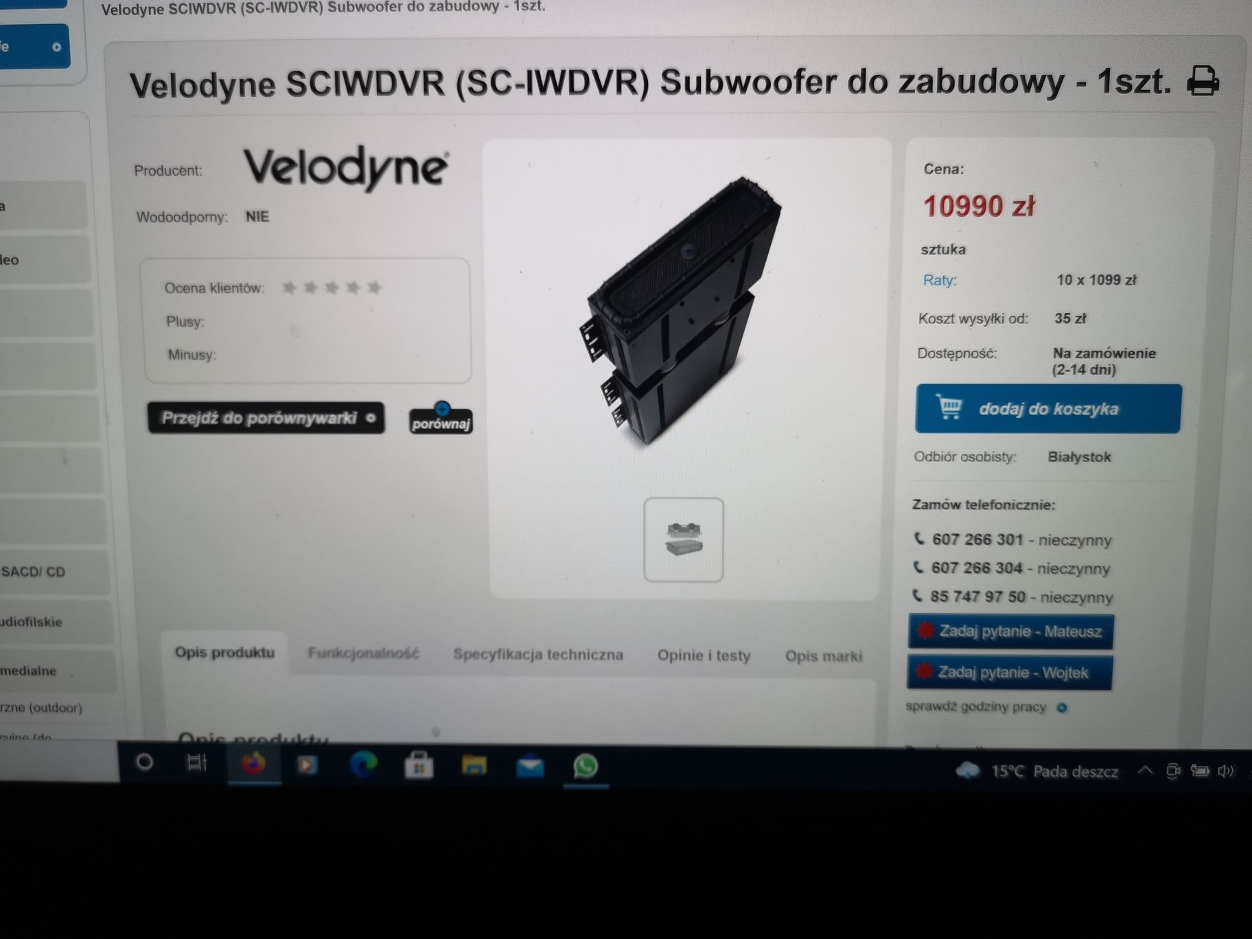 Velodyne SCIWDVR (SC-IWDVR) Subwoofer do zabudowy pasywny