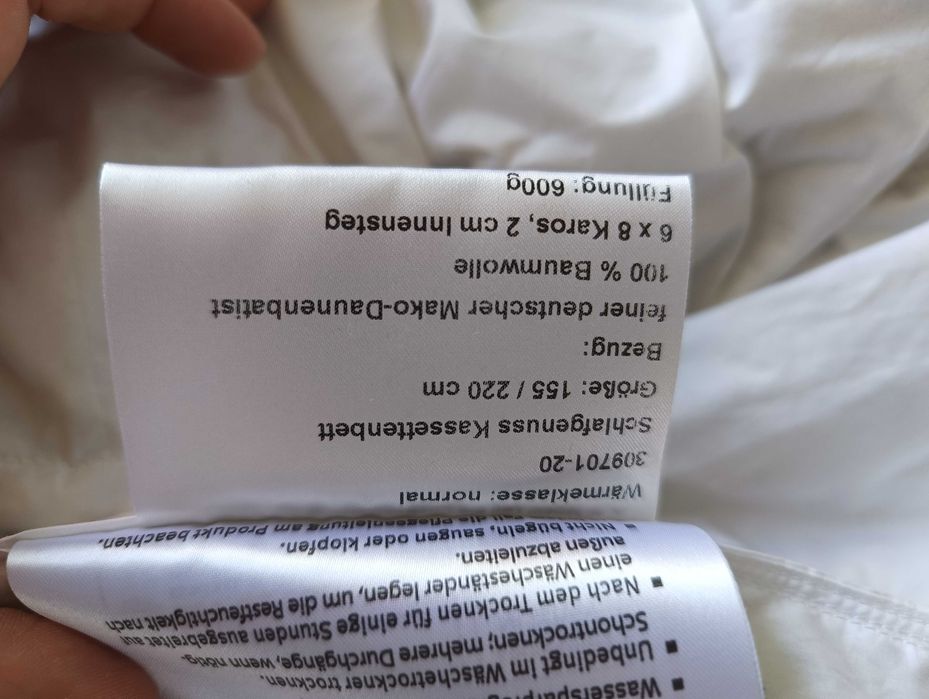 Böhmerwald Normal Kołdra Puchowa, Biały, 155 x 220 cm NOWA