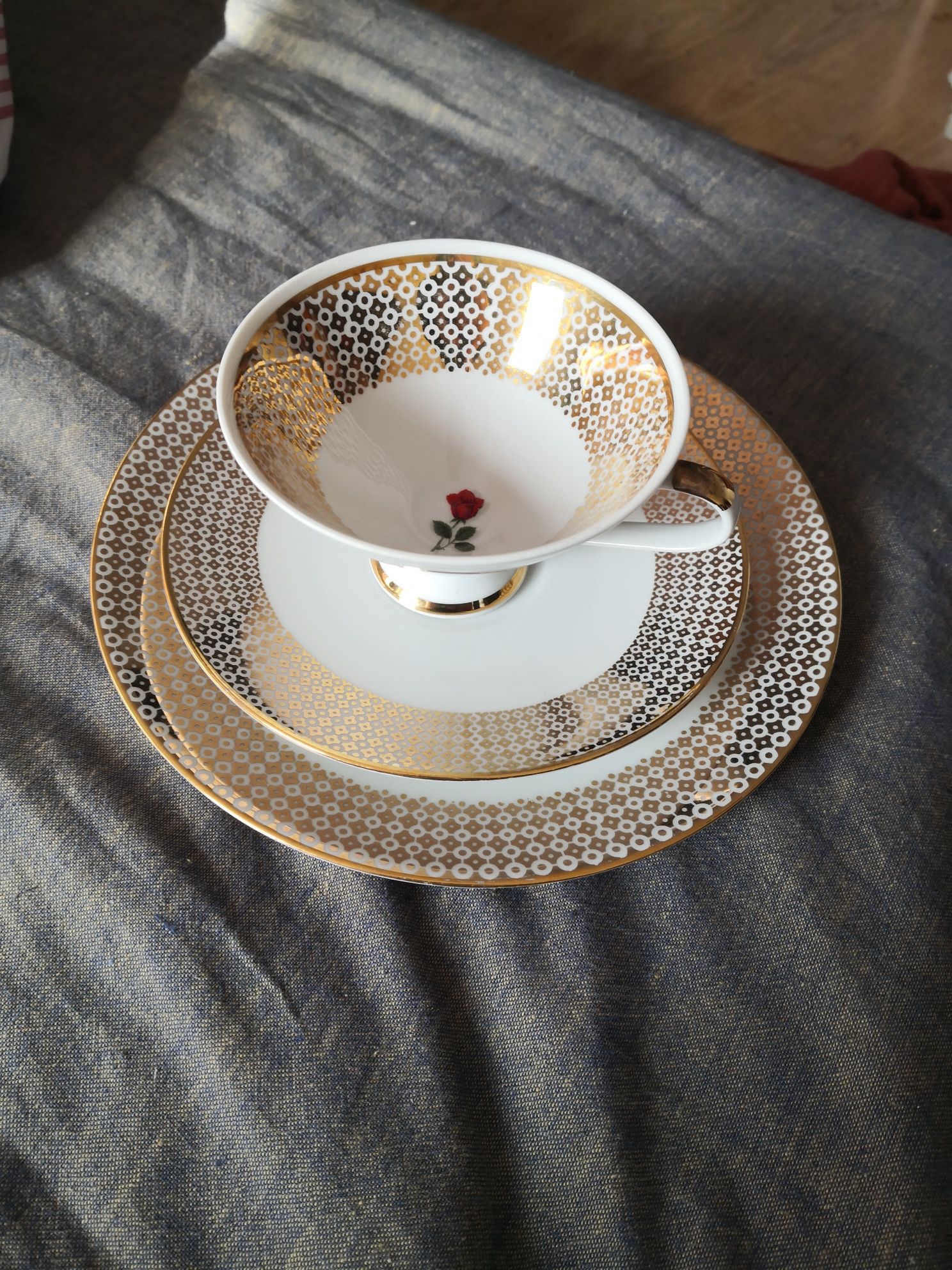 Kolekcjonerska porcelana mitterteich filiżanka dwa talerze zestaw kawo