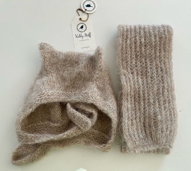 Komplet czapeczka kotek i szalik alpaka  z jedwabiem