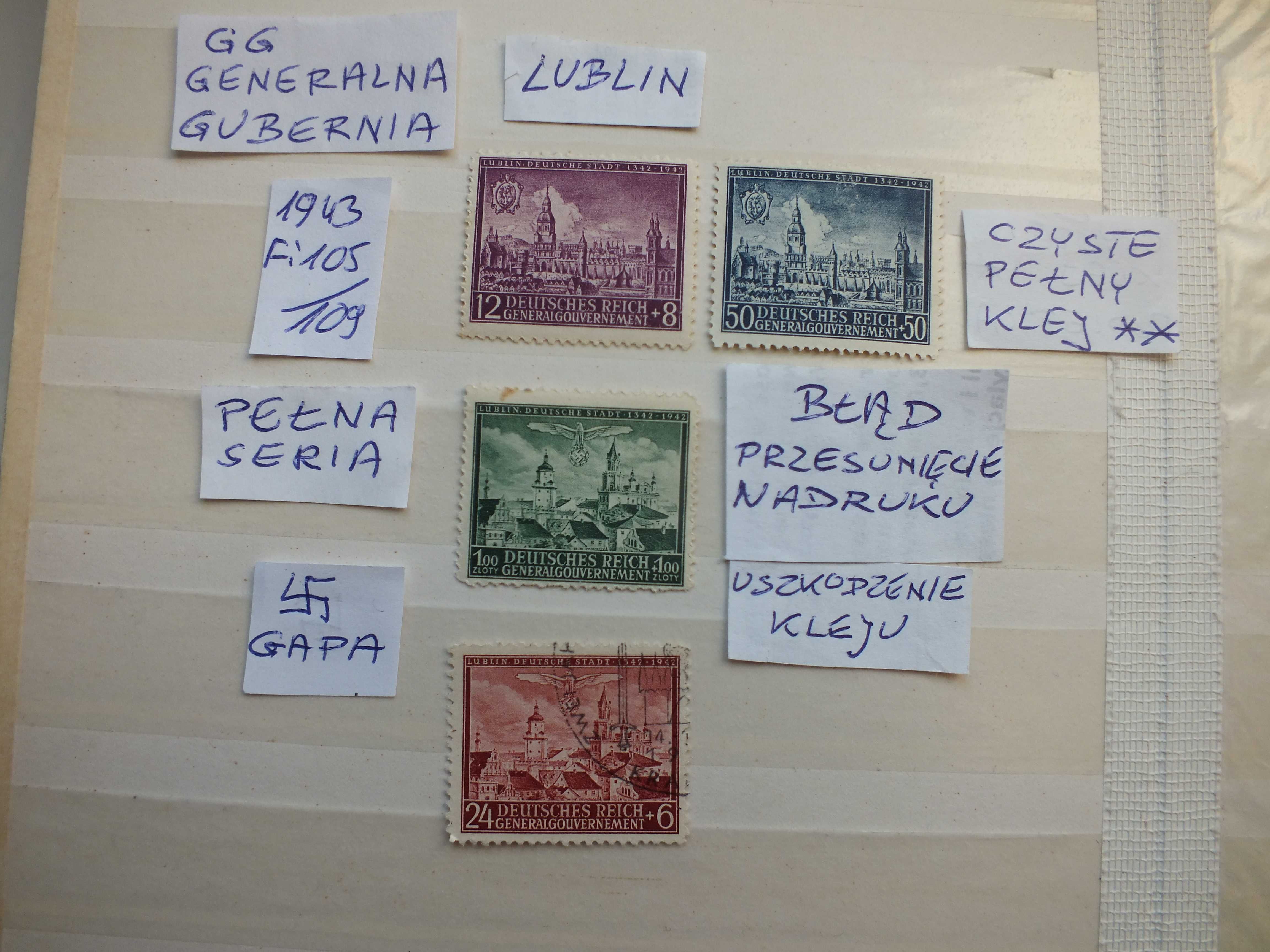 4szt. znaczki seria Fi92 GG Niemcy 1942r. LUBLIN Swastyka,Gapa Rzesza