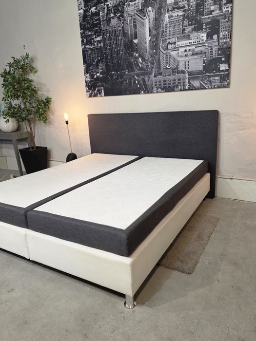 Łóżko sypialniane 180x200 biało-szare z materacem | Transport GRATIS