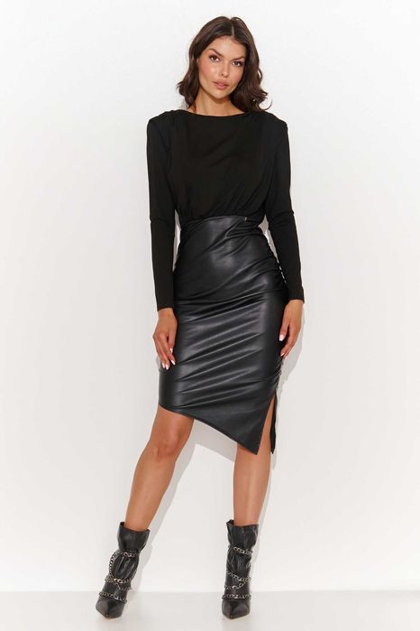 Efektowna sukienka damska z ekoskórą góra dzianinowa 38 NOWA koktajlow