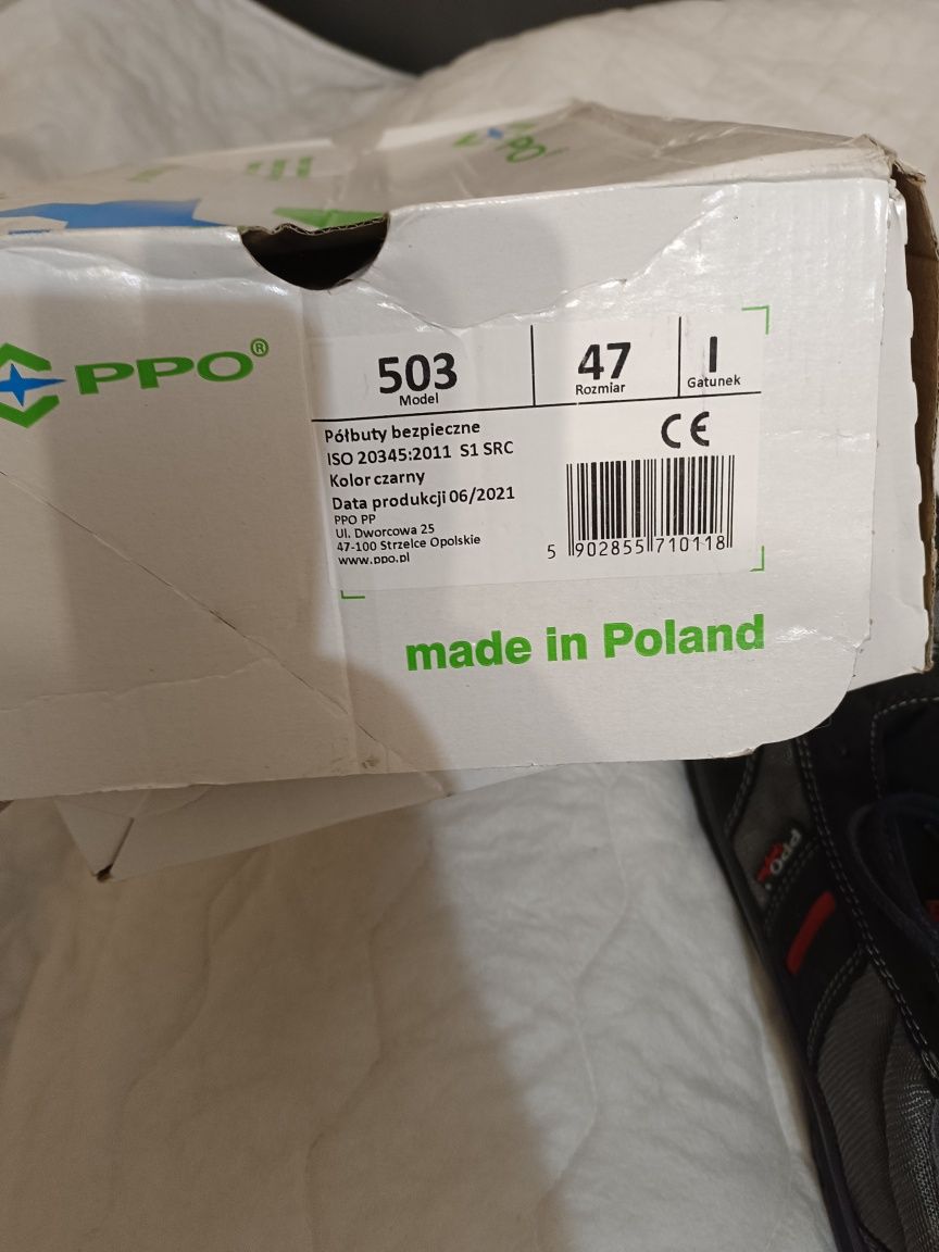 Buty robocze bezpieczne olejoodporne BHP rozmiar 47 PPO model 503 nowe