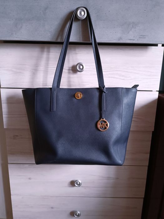 Містка сумка Michael Kors шкіряна тоут синій сафьян